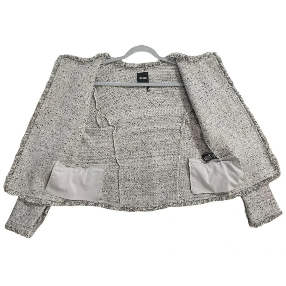 Nic&Zoe Grey tweed jacket with ruffle‎ trim and pockets